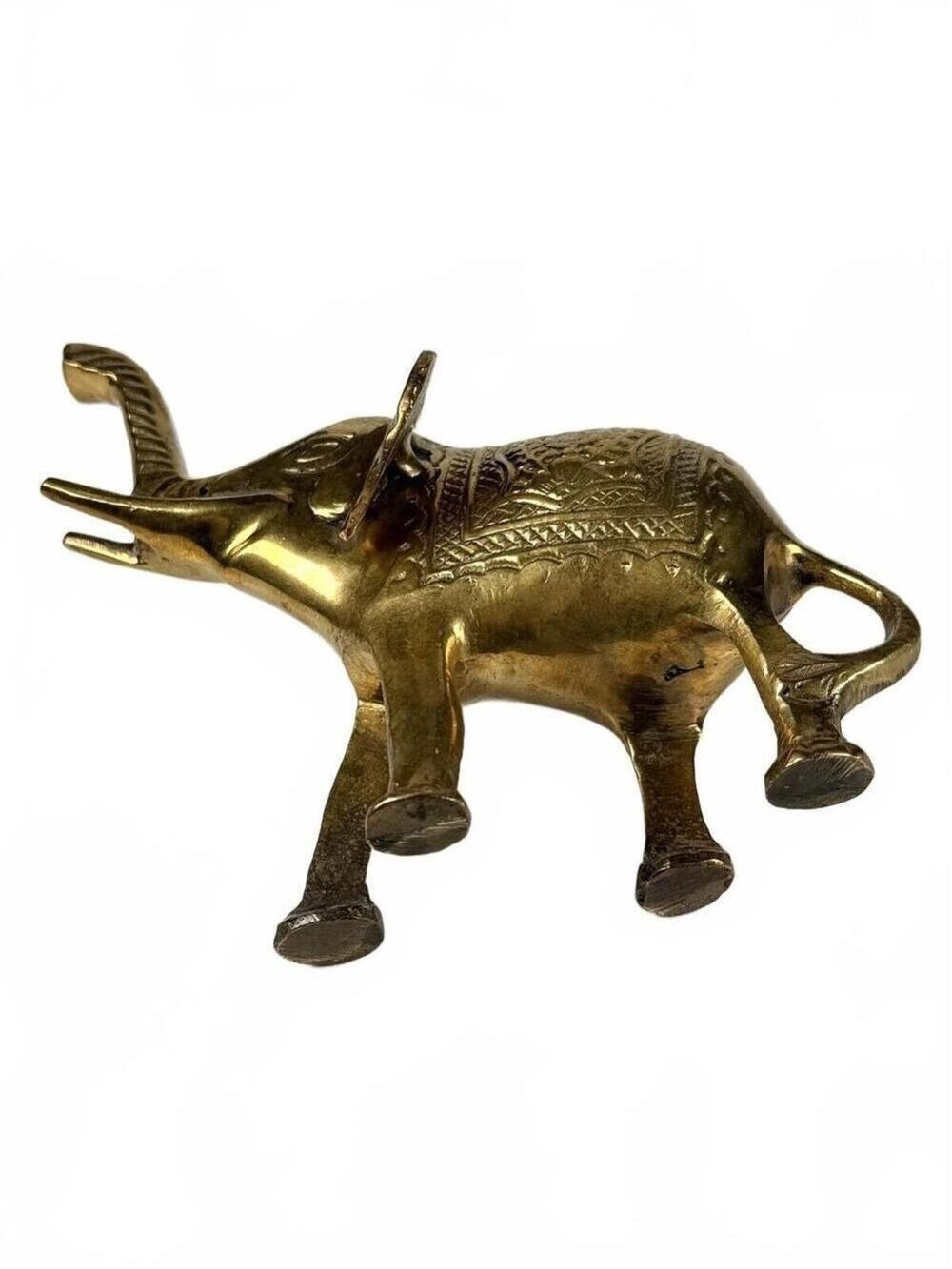 Small 5 inches Vintage Indian Brass Elephant Figurine Engraved Art - Picture 6 of 7